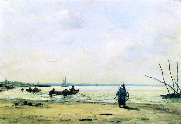  Eugene-Louis Boudin The Shore at Low Tide near Honfleur - Canvas Art Print