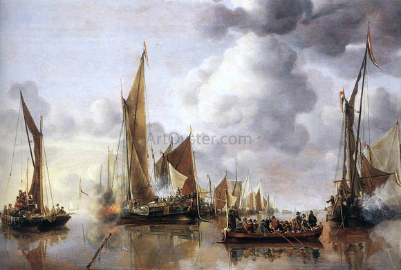  Jan Van de Capelle The State Barge Saluted by the Home Fleet - Canvas Art Print