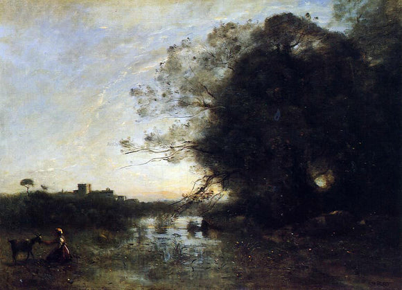  Jean-Baptiste-Camille Corot The Swamp by the Large Tree with a Goatherd - Canvas Art Print
