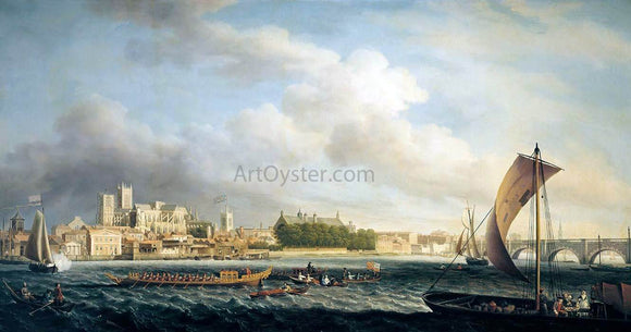  Samuel Scott The Thames at Westminster Bridge with Barges - Canvas Art Print