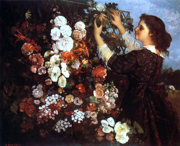  Gustave Courbet The Trellis (also known as Young Woman Arranging Flowers) - Canvas Art Print
