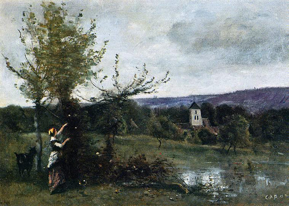 Jean-Baptiste-Camille Corot The Verdant Bank - Canvas Art Print
