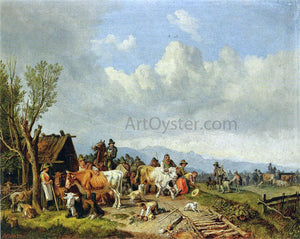  Heinrich Burkel The Village Cattle Market - Canvas Art Print