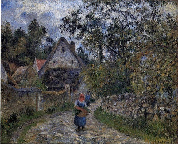  Camille Pissarro The Village Path (also known as Thatched Cottages at Valhermeille) - Canvas Art Print