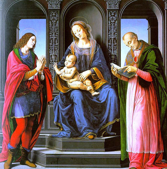  Lorenzo Di Credi The Virgin and Child with St Julian and St Nicholas of Myra - Canvas Art Print