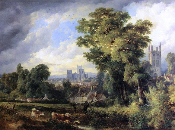  John Syer The West Front of Wells Cathedral with St. Cuthert's Church in the Fourground - Canvas Art Print