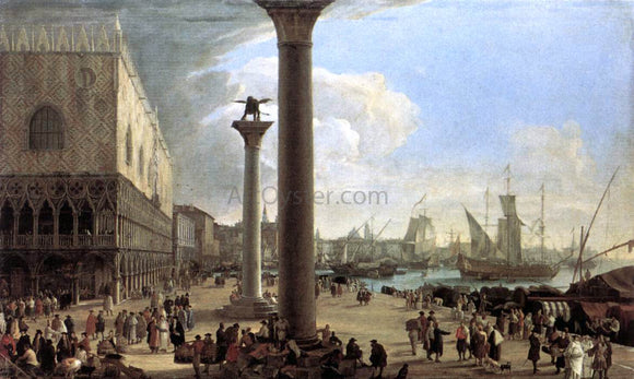  Luca Carlevaris The Wharf, Looking toward the Doge's Palace - Canvas Art Print