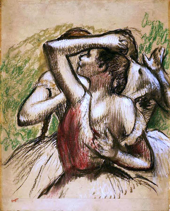  Edgar Degas Three Ballet Dancers, One with Dark Crimson Waist - Canvas Art Print