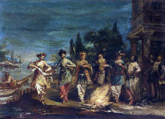  Giovanni Antonio Guardi Three Couples in Exotic Dress Dancing in Front of a Fire - Canvas Art Print