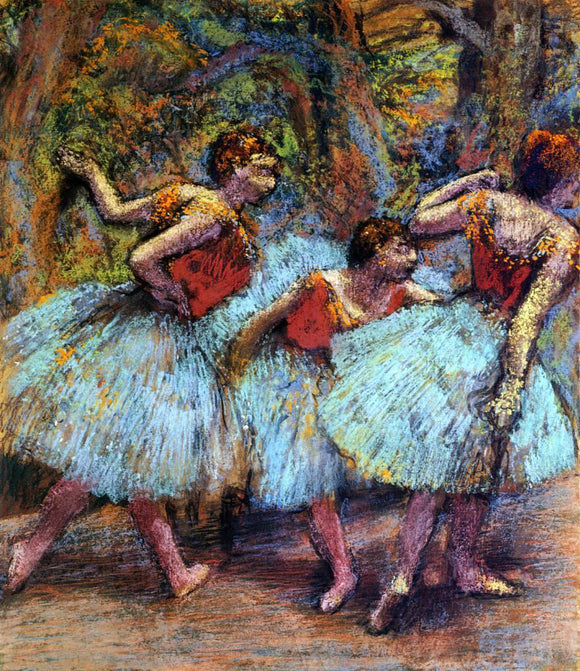  Edgar Degas Three Dancers, Blue Skirts, Red Blouses - Canvas Art Print
