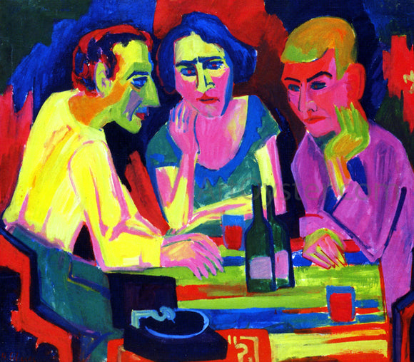  Hermann Scherer Three Figures at the Table - Canvas Art Print