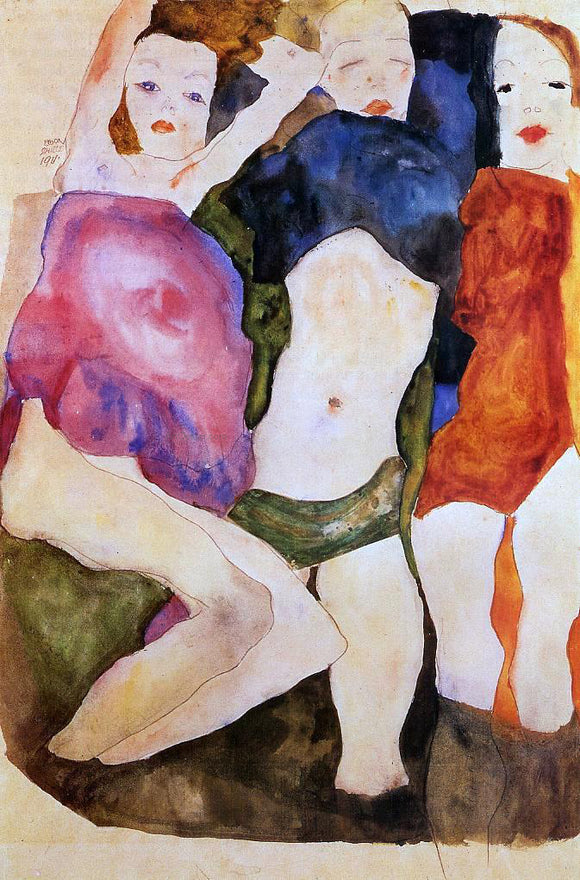  Egon Schiele Three Girls - Canvas Art Print