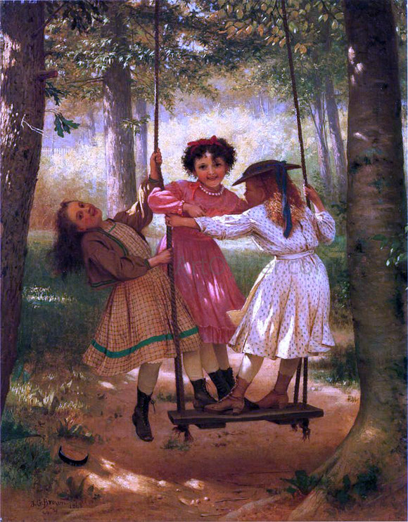  John George Brown Three Girls on a Swing - Canvas Art Print