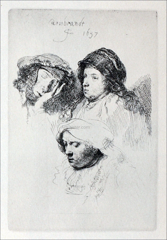  Rembrandt Van Rijn Three Heads of Women, One Asleep - Canvas Art Print