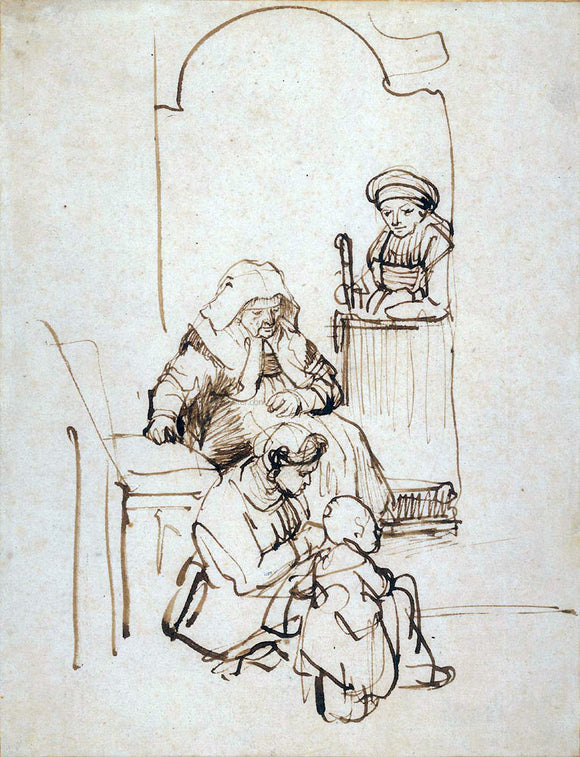 Rembrandt Van Rijn Three Women and a Child at the Door - Canvas Art Print