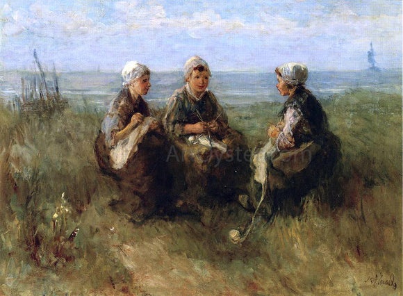  Jozef Israels Three Women Knitting by the Sea - Canvas Art Print
