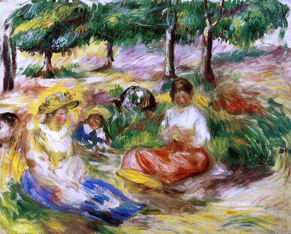  Pierre Auguste Renoir Three Young Girls Sitting in the Grass - Canvas Art Print