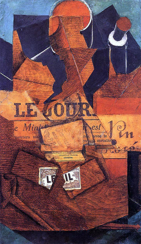  Juan Gris Tobacco, Newspaper and Bottle of Wine - Canvas Art Print