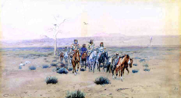  Charles Marion Russell Trappers Crossing the Prarie - Canvas Art Print