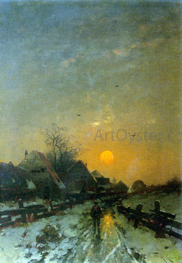  Heinz Flockenhaus Traveler on a Snowy Track at Sunset - Canvas Art Print