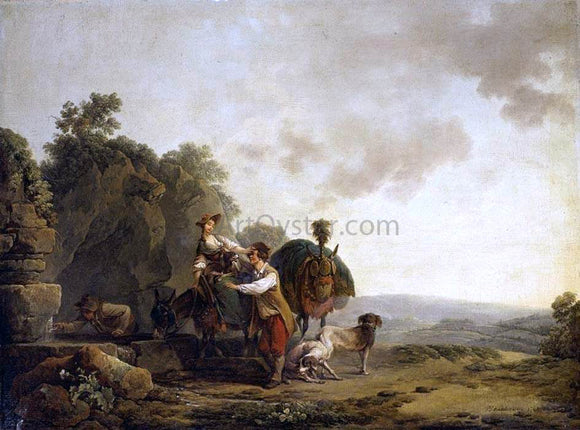  Philip Jacques De Loutherbourg Travellers at a Well - Canvas Art Print