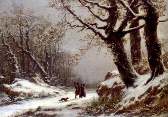  Charles Joseph Lecointe Travellers In Winter Woodland - Canvas Art Print