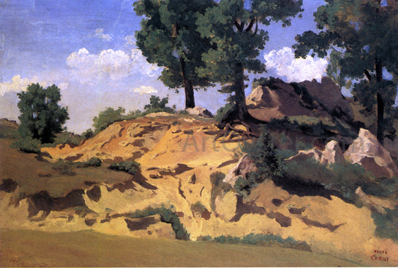  Jean-Baptiste-Camille Corot Trees and Rocks at La Serpentara - Canvas Art Print