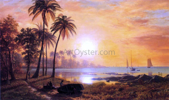  Albert Bierstadt Tropical Landscape with Fishing Boats in Bay - Canvas Art Print