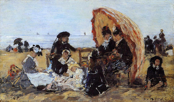  Eugene-Louis Boudin Trouville, on the Beach Sheltered by a Parasol - Canvas Art Print