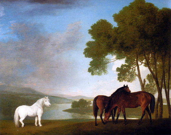  George Stubbs Two Bay Mares And A Grey Pony In A Landscape - Canvas Art Print