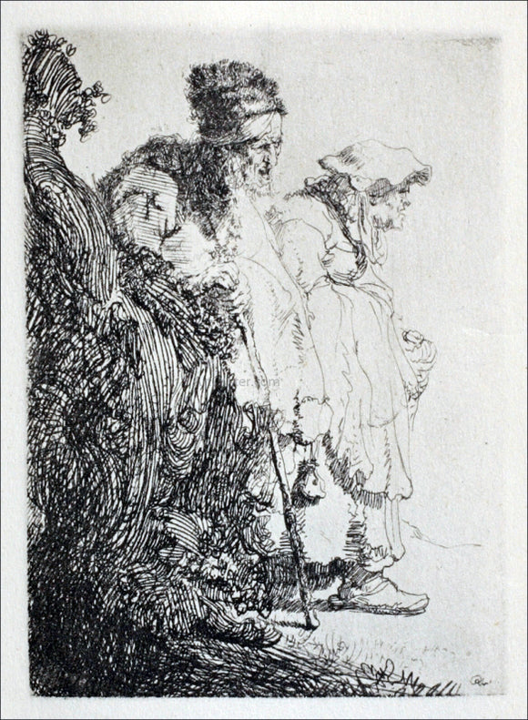  Rembrandt Van Rijn Two Beggars, a Man and a Woman, Coming from Behind a Bank - Canvas Art Print