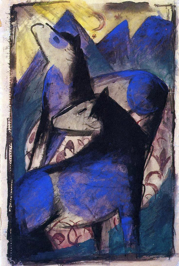  Franz Marc Two Blue Horses - Canvas Art Print
