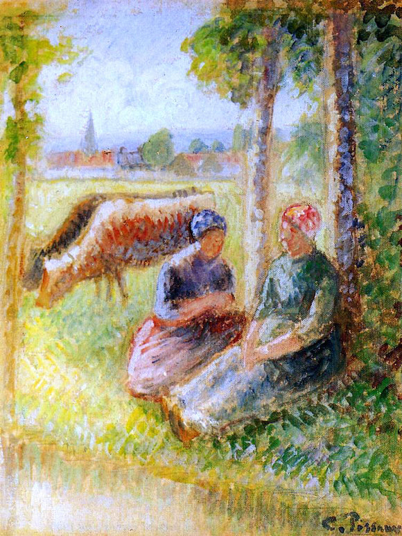  Camille Pissarro Two Cowherds by the River - Canvas Art Print
