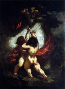  Honore Daumier Two Cupids with Red Drapery - Canvas Art Print