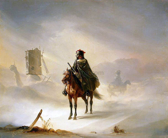  Auguste Raffet Two French Hussars on Patrol in Winter - Canvas Art Print