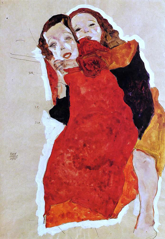  Egon Schiele Two Girls - Canvas Art Print