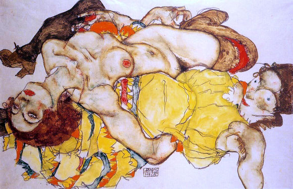  Egon Schiele Two Girls Lying Entwined - Canvas Art Print
