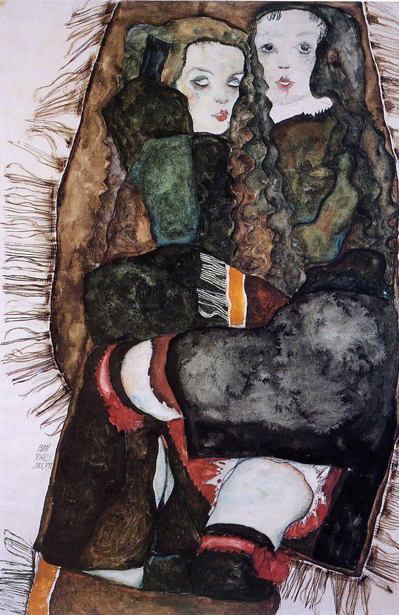  Egon Schiele Two Girls on a Fringed Blanket - Canvas Art Print