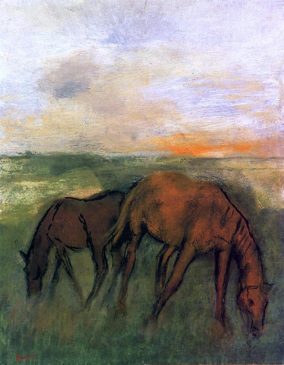 Edgar Degas Two Horses in a Pasture - Canvas Art Print