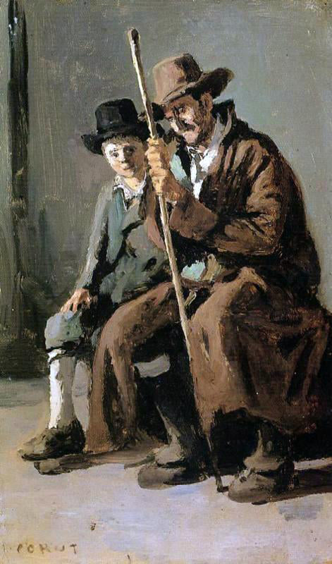  Jean-Baptiste-Camille Corot Two Italians, an Old Man and a Young Boy - Canvas Art Print