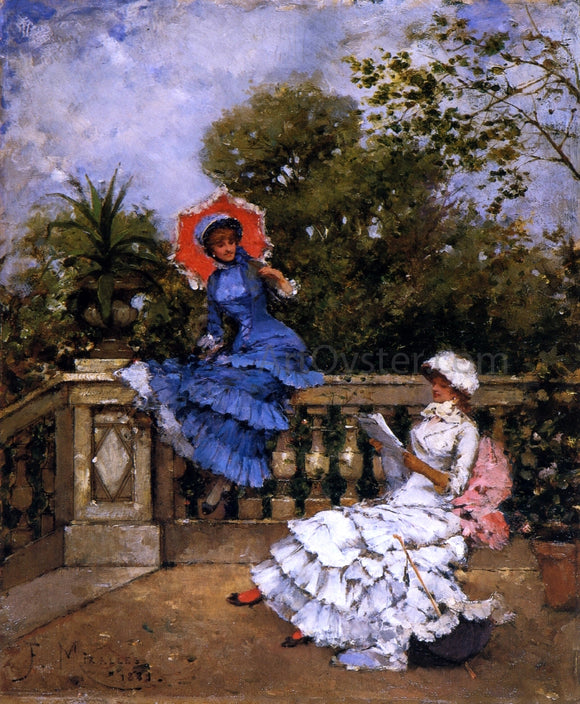  Francisco Miralles Y Gallup Two Ladies Conversing on a Terrace - Canvas Art Print
