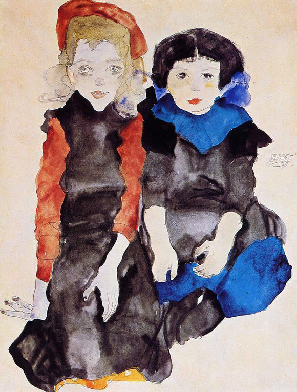  Egon Schiele Two Little Girls - Canvas Art Print