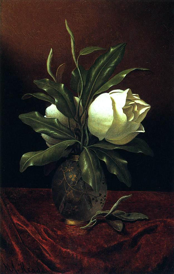  Martin Johnson Heade Two Magnolia Blossoms in a Glass Vase - Canvas Art Print