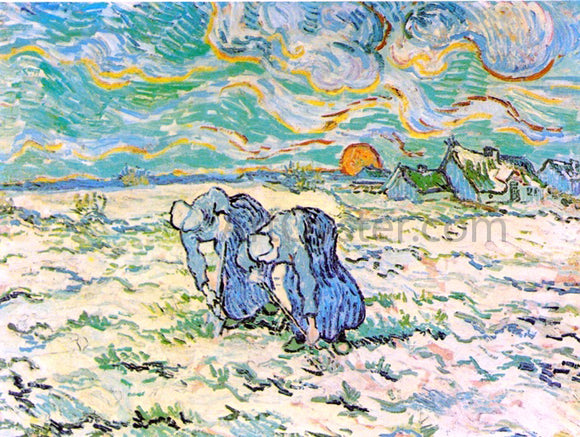  Vincent Van Gogh Two Peasant Women Digging in Field with Snow - Canvas Art Print