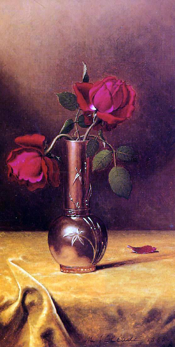 Martin Johnson Heade Two Red Roses in a Bronze Vase - Canvas Art Print