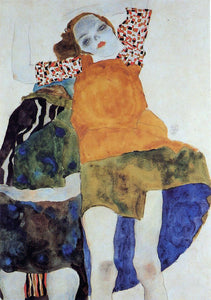  Egon Schiele Two Seated Girls - Canvas Art Print