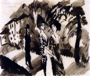  August Macke Two Women and an Man on an Avenue - Canvas Art Print