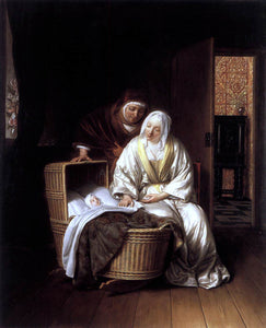  Samuel Van Hoogstraten Two Women by a Cradle - Canvas Art Print