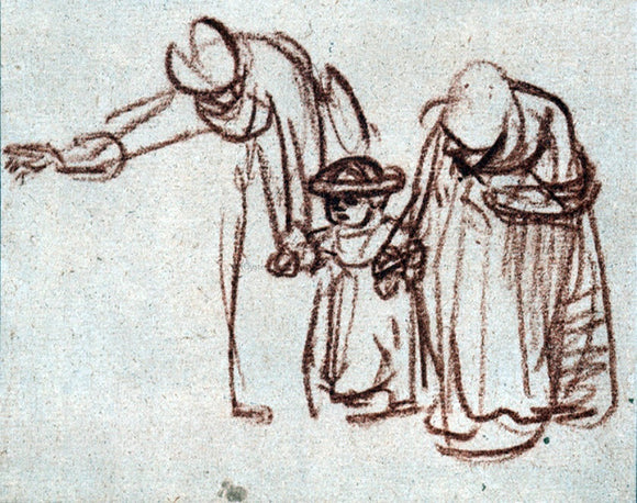  Rembrandt Van Rijn Two Women Teaching a Child to Walk - Canvas Art Print