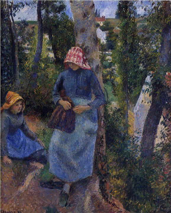  Camille Pissarro Two Young Peasants Chatting Under the Trees - Canvas Art Print